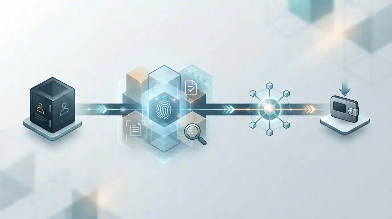 Schematische Darstellung einer Auszahlung vom Spielerkonto über Netzwerkprüfung und Kontoverifizierung zu einer externen Wallet ohne Markenlogos oder Geldbeträge