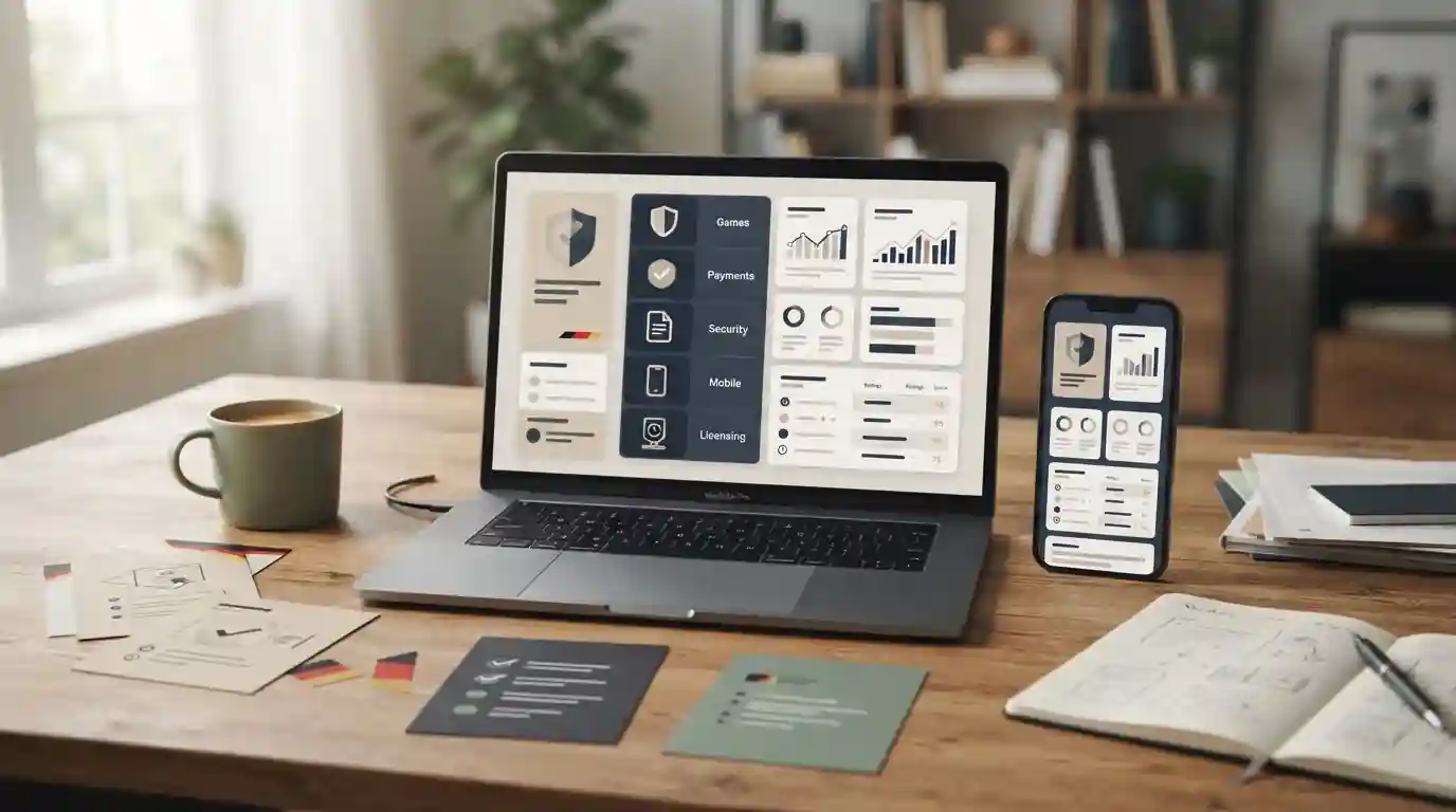 Neutrale Illustration eines Casino-Vergleichs auf Desktop und Smartphone